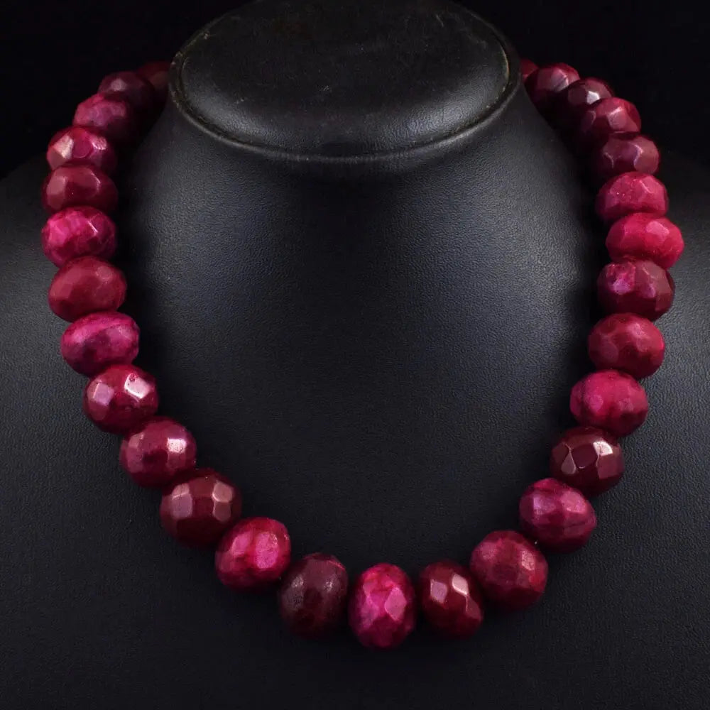AAA+ Certified Quality 989 Cts Earth Mined Single Strand Red Ruby Faceted Beads Necklace JK 30E376 ABC Jewelery